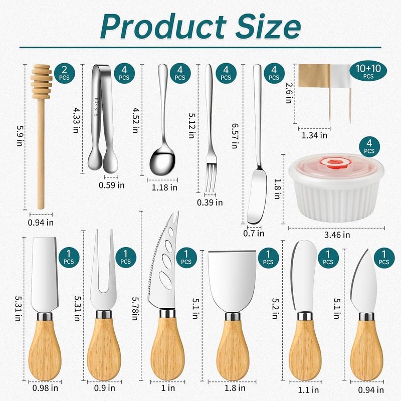 ELIMTEC Charcuterie Boards Accessories Bowls Utensils, Cheese Knife Set Mini Butter Spreader, Serving Tongs, Forks, Spoons, Dipping Bowls with Lids, Toothpick Flags, Honey Dippers For Party Platter Making - Image 2